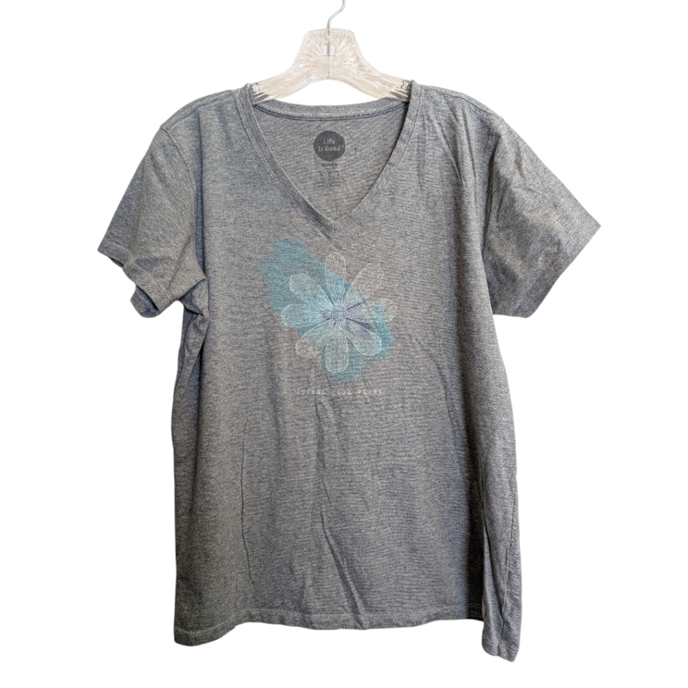 Life Is Good Heather Gray Flower - Spread Good Vibes V-neck T-shirt  Large